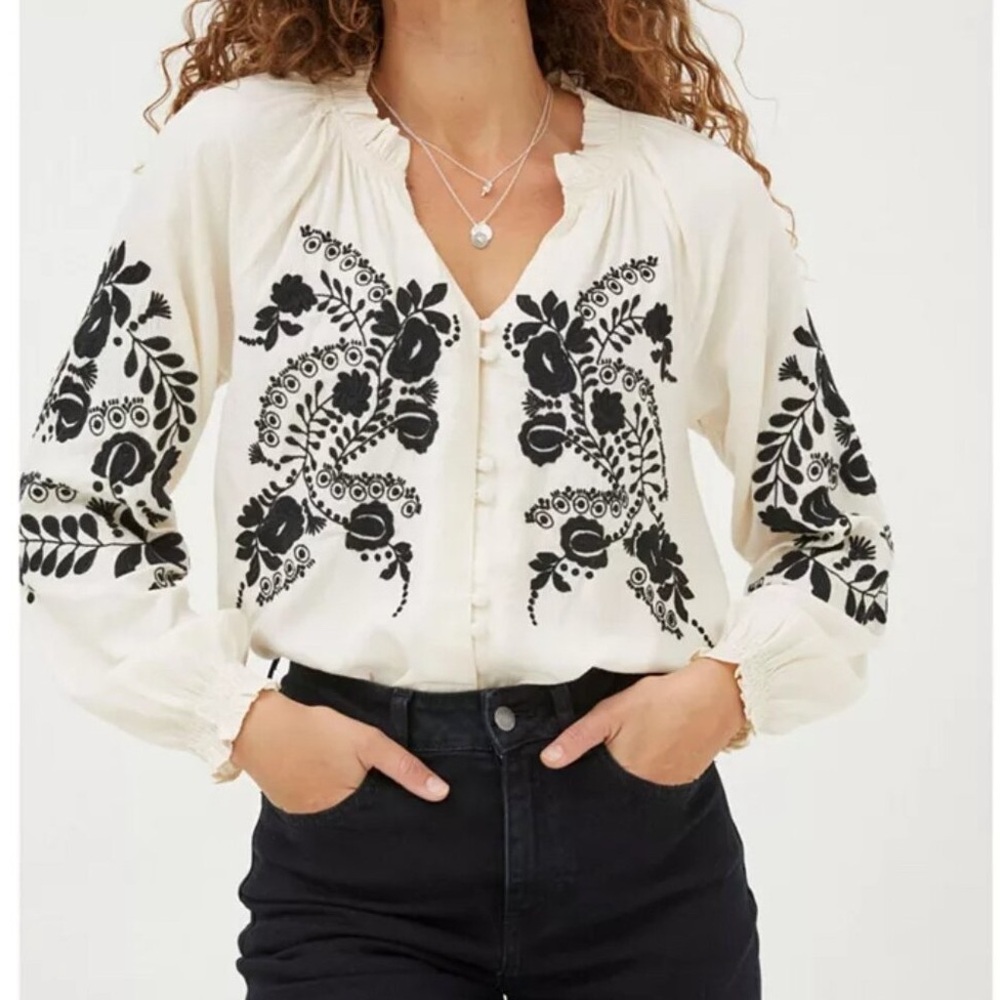 Fat Face Ellen Embroidered Top Size 6